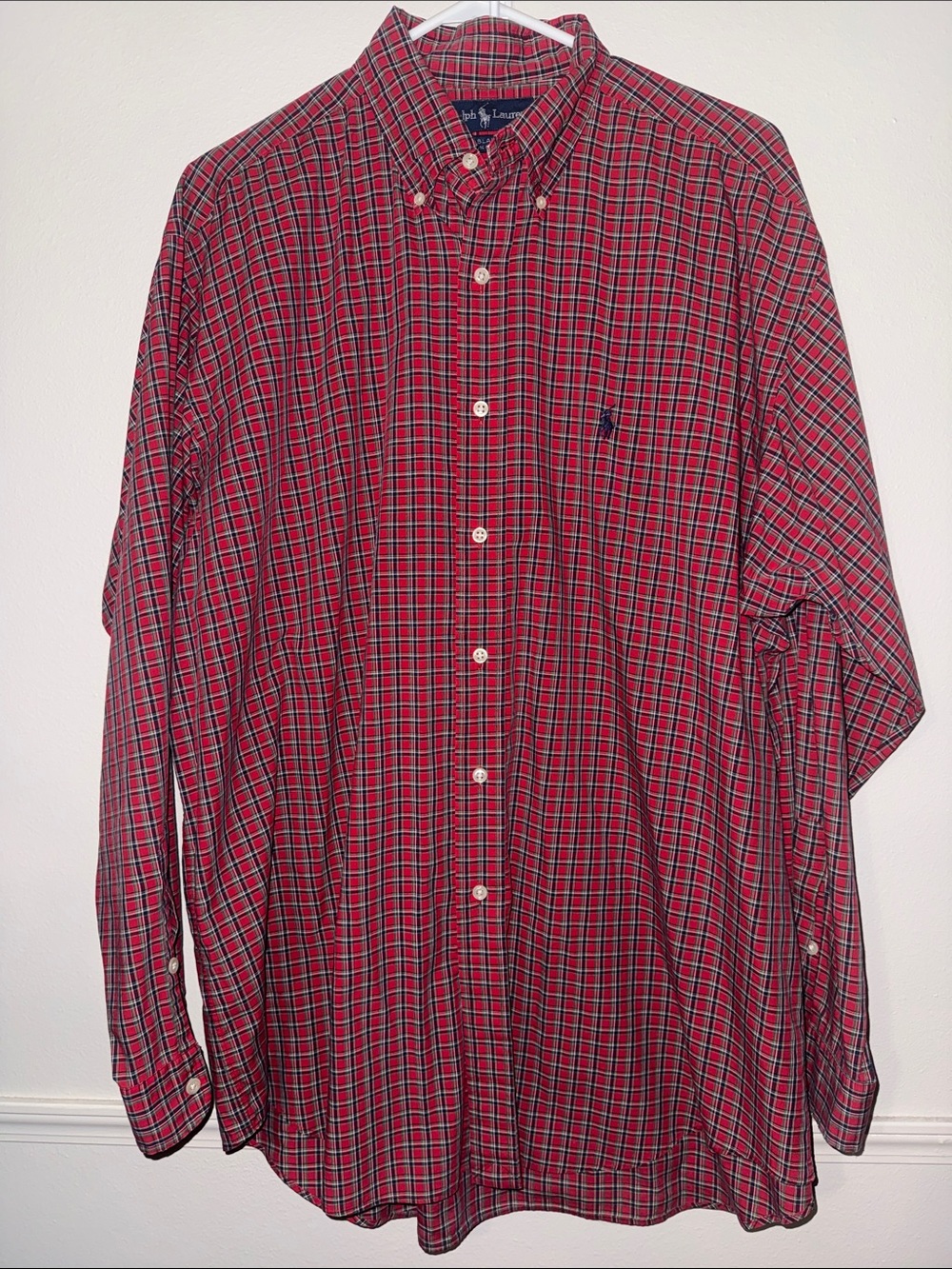 Ralph Lauren Mens Long Sleeve Button Down Plaid Check Blake Shirt Red Large